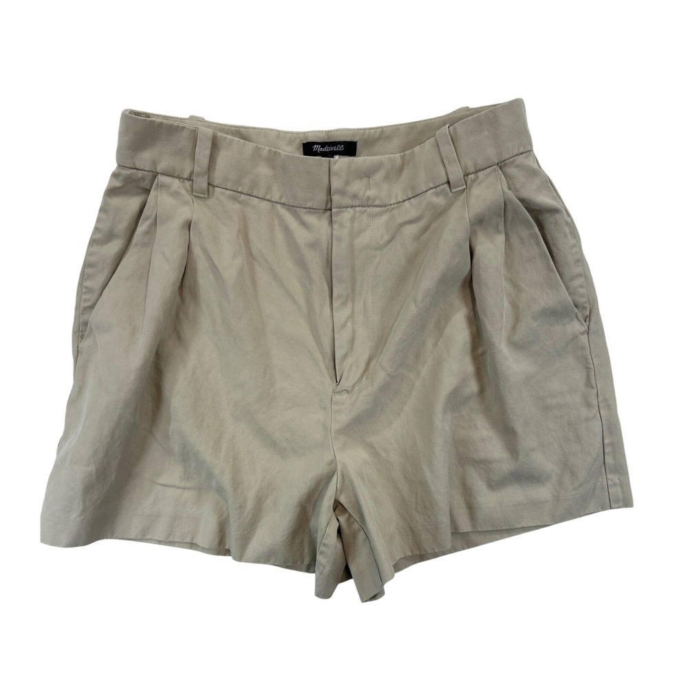 Madewell Pleated Shorts Womens 10 Khaki Beige Linen Cotton High Rise 4in‎